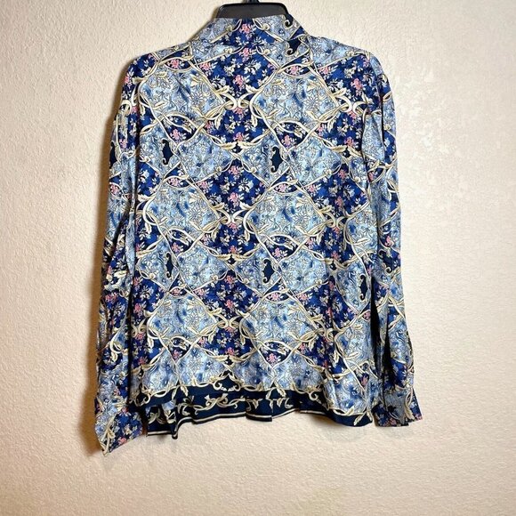 Elisabeth Liz Clairborne Button Up Blouse 16 Womens Blue Floral Silk Long Sleeve - Picture 8 of 9